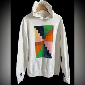 FRAME Classic Graphic Hoodie Off White Multicolor Geometric Print Pullover Large